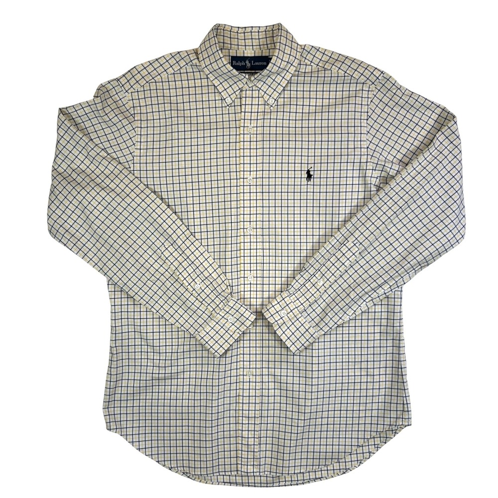 Ralph Lauren Men Classic Fit Button Down Shirt Yellow Navy Check RN 41381 Size M